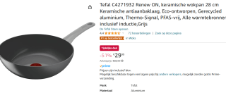 Tefal Renew ON Keramische Wokpan - Ø 28 cm voor €29,99 bij Amazon
