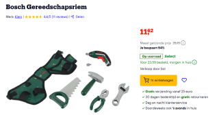 Speelgoed Bosch gereedschapsgordel met materiaal voor €11,62 bij Bol
