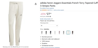 Adidas Essentials French Terry Tapered Cuff 3 Stripes joggingbroek voor €27,50 bij Amazon