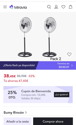Pack de 2 Ventiladores de Pie de 90w-100w 18" por 28,84€
