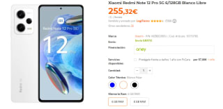 Móvil Xiaomi Redmi Note 12 Pro 5G de 6GB/128GB por 255.32€