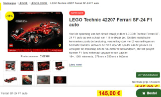 LEGO Technic - Ferrari SF-24 F1 Car 42207 voor €145 bij Proshop