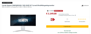Corsair Xeneon 34WQHD240-C QD-OLED Wit gaming monitor voor €1.149 bij Alternate