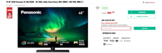 TV 48 pulgadas OLED Panasonic TX-48LZ1500E con 4K 120Hz, Dolby Vision/Atmos 30W. HDMI 2.1 por 760,90€