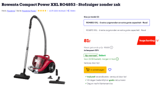 Rowenta Compact Power XXL RO4853 stofzuiger voor €59 bij Bol.com na cashback