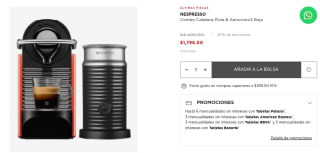 Cafetera Nespresso Pixie & Aeroccino3 por $1,796 en El Palacio de Hierro
