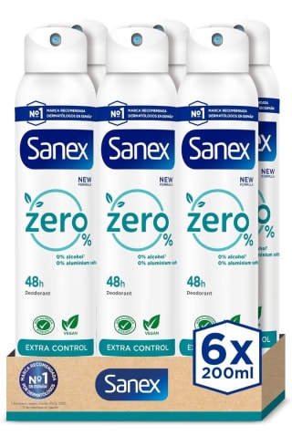 Pack de 6×200ml Sanex Desodorante Zero% por 10,42€.