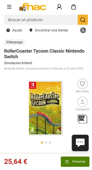 RollerCoaster Tycoon Classic Nintendo Switch por 25,64€(socios)