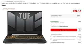 Portátil gaming ASUS TUF F15 FX507ZU4-LP040 con Intel Core i7-12700H , 16GB RAM, 512GB SSD por 990,91€