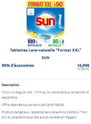 90 tablettes lave-vaisselle Sun tout-en-un à 1,70€
