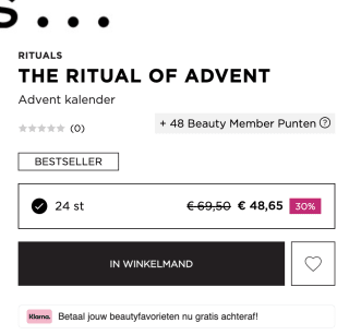 30% korting ook op de Rituals adventkalender