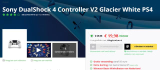 Sony Dual Shock 4 Controller V2 - PS4 - Wit voor €19,98 bij Game Mania