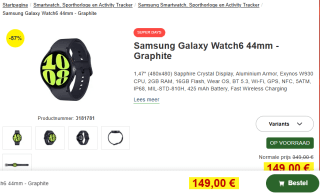 Smartwatch Samsung Galaxy Watch 6 44mm voor €149 bij Proshop