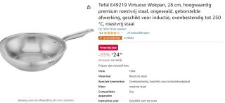 Wokpan RVS Tefal Virtuoso 28 cm voor €24,49 bij Amazon.nl