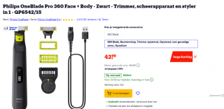 Phillips OneBlade Pro 360 voor €42,99 bij Bol