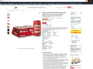 Mahou 5 Estrellas Pack de 24 Latas x 33 cl Cerveza Especial Dorada Lager Sabor 5 Estrellas por 12,67€