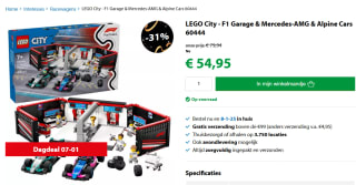 LEGO City – F1® garage met Mercedes-AMG en Alpine auto’s voor €54,95