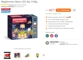 Magformers Neon LED Set, 31dlg. voor €40 bij Lobbes