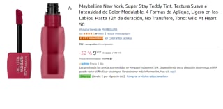 3 Unidades de Maybelline New York, Super Stay Teddy Tint, Textura Suave e Intensidad de Color Modulable, 4 Formas de Aplique, Ligero en los Labios, Hasta 12h de duración, No Transfiere, Tono: Wild At Heart 50 por 19€