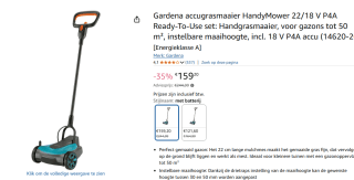 GARDENA HandyMower 22/18V P4A Accu Grasmaaier - Incl. 18 V accu en lader voor €159,20 bij Amazon