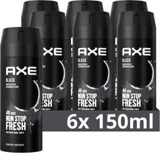 6 x 150 ml AXE Black Deodorant Bodyspray voor €15,64 met Amazon Prime