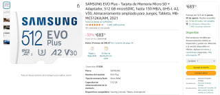 Micro SD Samsung EVO 512GB V30 por $683 en Amazon