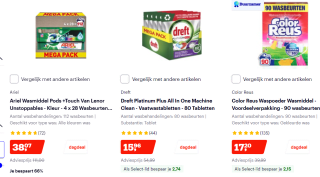 Tot 66% korting op was-, vaat- & schoonmaakmiddelen van o.a. Ariel, Lenor, Witte Reus