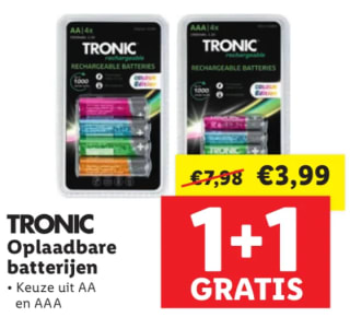 Oplaadbare batterijen 1+1 gratis bij Lidl