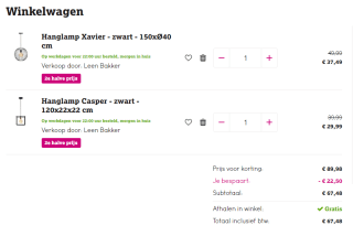 2e halve prijs op alle hanglampen bij Leen Bakker