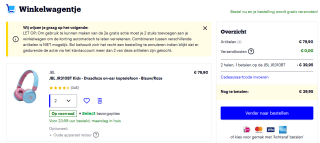 1+1 gratis op de JBL JR310BT Kids koptelefoon (2 voor €39,95) bij Bol