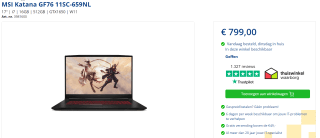 MSI Katanas GF76 11SC-659NL - Laptop voor €799 bij Levix