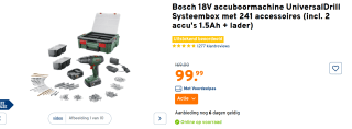 Bosch PSB 1800 LI-2 Systembox Accuboormachine – Met 2 x 18 V accu's en lader - Incl. 241 accessoires voor €99 bij de Gamma
