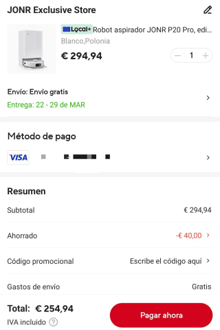 Robot Aspirador JONR P20 Pro Limpieza Automática con Fregado, Secado y Recolección de Polvo por 254,94€