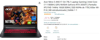 Laptop Gamer Acer Nitro 5 a $21,230 en Amazon
