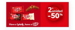 -50% de Descuento en la Segunda Unidad Kit Kat.