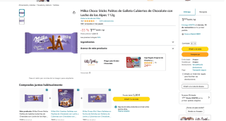 Milka Choco Sticks Palitos de Galleta Cubiertos de Chocolate con Leche de los Alpes 112g por 1€