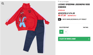Spiderman kids joggingpak voor €7,50 bij Aktiesport