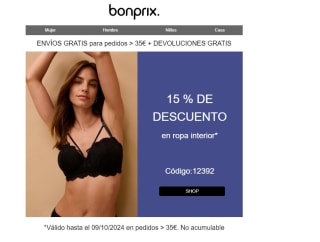 15% descuento en ropa interior por compras de +35€