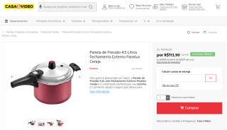 Panela de Pressão da Panelux de 4,5 Litros - R$ 113,90