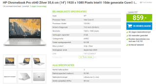HP Chromebook Pro c640 (10X40EA) laptop voor €859 bij Megekko