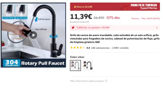 Grifo de cocina de acero inoxidable, extraíble giratorio 360 por 11,39€