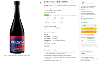 Vino Coolwine Tinto Dulce 750ml por $67 en Amazon