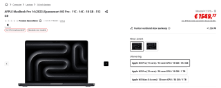 Apple 2023 MacBook Pro-laptop met M3 Pro-chip, met 11‑core CPU voor €1.549 bij de Mediamarkt