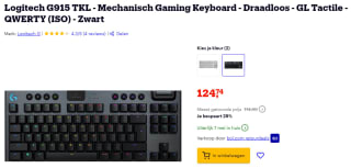 Logitech G915 TKL Qwerty toetsenbord voor €124,74 via Bol