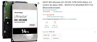 HGST WD Ultrastar 14TB Reacondicionado a $3,730 en Amazon
