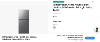 Refrigerador AI Top Mount 11 pies cúbicos, Fábrica de hielos giratoria, Acero