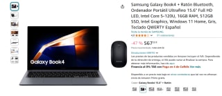Samsung Galaxy Book4 15.6" Full HD LED, Intel Core 5-120U, 16GB RAM, 512GB SSD, Intel Graphics, Windows 11 Home por 567,25€