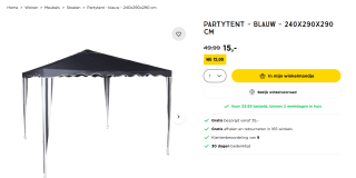 Partytent blauw 290x290x240 cm voor €15 bij de Xenos