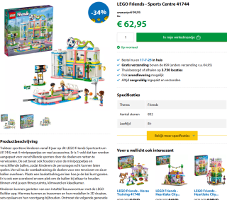 LEGO Friends - Sports Centre 41744 voor €62,95 bij Goodbricks