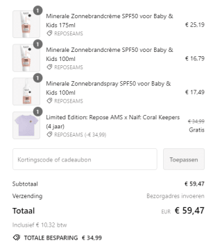 Gratis Repose AMS t-shirt + 30% korting op zonnebrand en aftersun bij Naïf